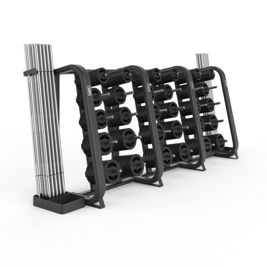 LMX. Studio Pump Rack for 33 sett med vektstenger og pumpevekter til gruppetrening i treningssenter
