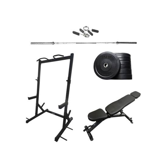 SQ&SN Styrkesett 150 kg m/Benk & Squat Rack fra SQ&SN